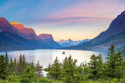 Sunrise Over St Mary Lake In Glacier National Park Montana Stock Image
