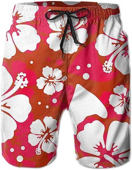 Mens Hawaii Hawaiian Hibiscus Flower Breathable Beach Board Shorts Swim