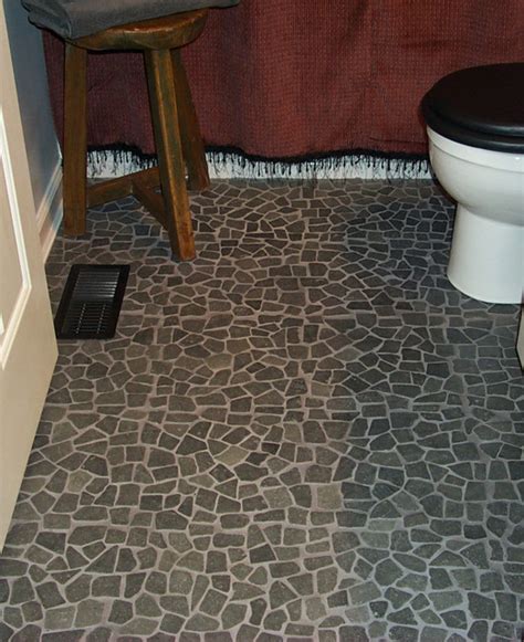 Black Flat Pebble Flooring Lava Rock Mosaic Bathroom Floor Modern