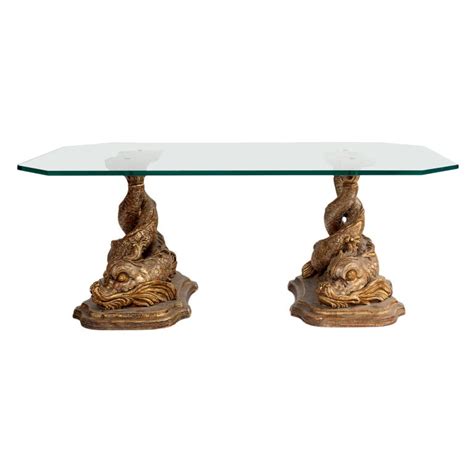 Gilded Dolphin Coffee Table Base With A Glass Top At 1stdibs