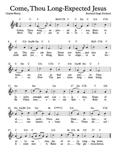 Free Sheet Music Free Lead Sheet Come Thou Long Expected Jesus By