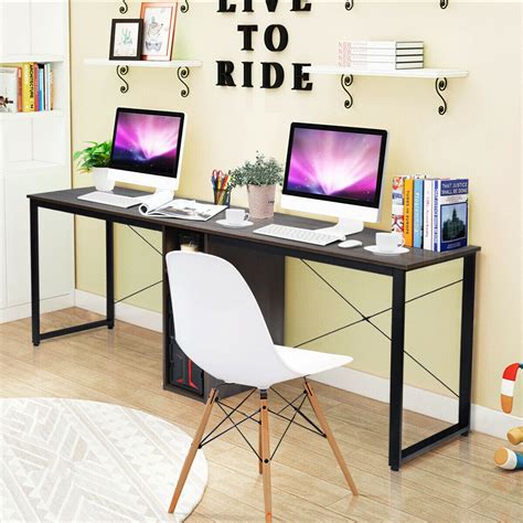 2 Person Computer Desk With Cabinet And X Shaped Frame Contemporary