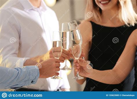 Friends Clinking Glasses With Champagne At Party Indoors Stock Image Image Of Friends Festive