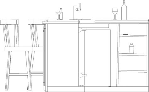 Mm Wide Bar Counter With Drawers And Bar Stools Rear Elevation Dwg Drawing Thousands Of