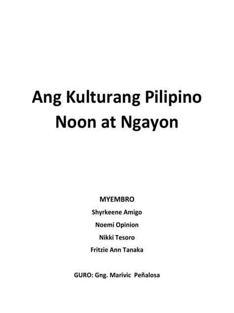 Ang Kulturang Pilipino Noon At Ngayon Pdf