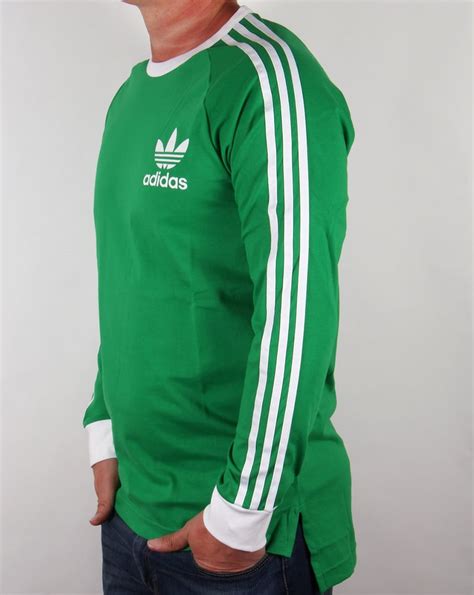 Adidas Originals 3 Stripes Long Sleeve T Shirt Greenwhiteteemens