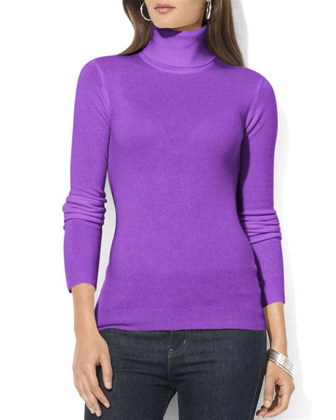 Ralph Lauren Lauren Zoe Silk Cotton Turtleneck Sweater In Purple Lyst