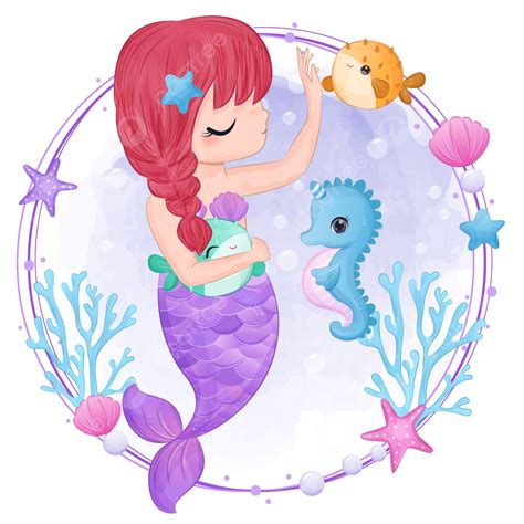 Jolie Petite Sirène En Illustration Aquarelle Png Clipart Sirène