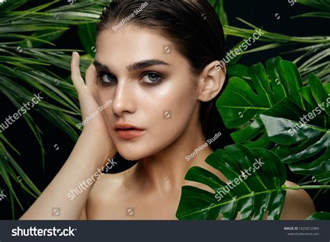 Beautiful Woman Naked Shoulders Green Leaves Stock Photo Shutterstock