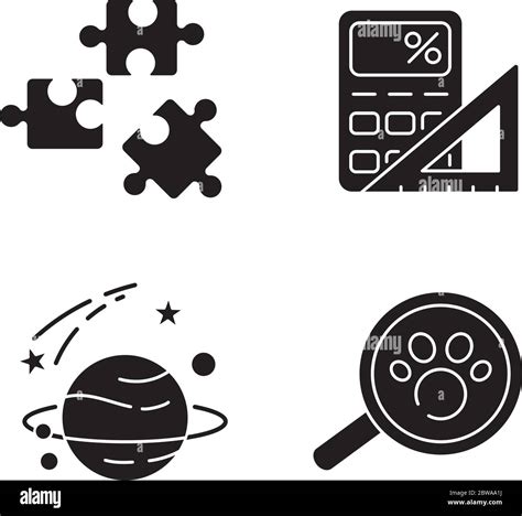 Natural And Formal Sciences Black Glyph Icons Set On White Space Stock
