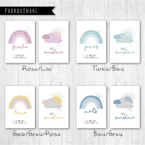 Rainbow Print A4 Poster Set With Namedates Of Birth T Etsy