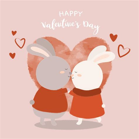 A Couple Of Rabbit Kisses Each Other On Lips Around Heart Shape Happy