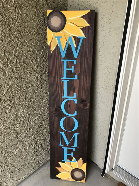 Hand Painted Leaning Welcome Wooden Anytime Lettered Porch Sign With