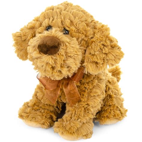 Plush Sitting Shaggy Cockapoo Dog Stuffed Animal Toy, Adorable Sitting Puppy with ribbon, 9 inch