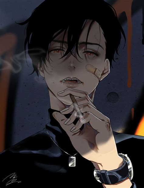 Man 男性 Cigarette 煙草 Dark Anime Guys Cool Anime Guys Handsome Anime