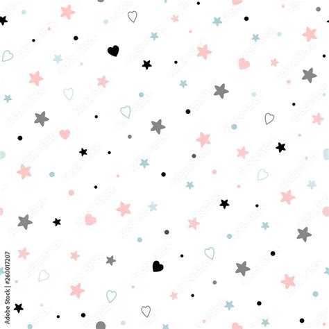 Seamless Cute Baby Pattern With Stars Hearts Kids Texture Fabric