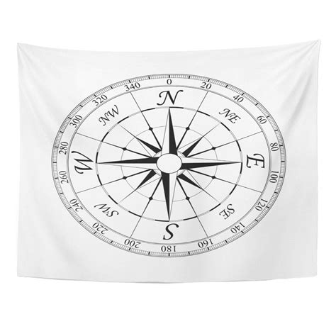 ZEALGNED Nautical Black Compass Rose White Map Old Direction Globe