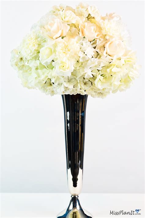 Diy Tall Simple Silver Vase With White Roses Wedding