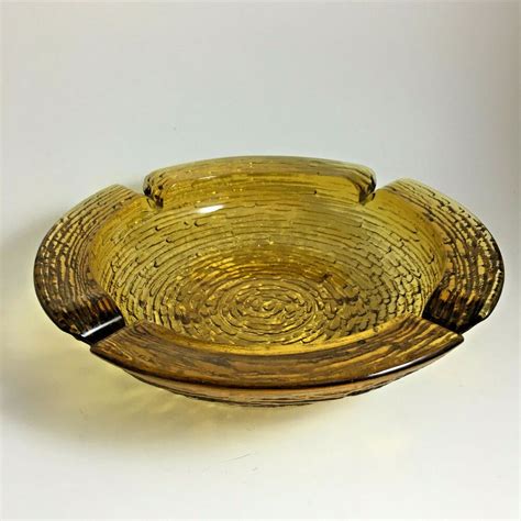 Vintage Amber Glass Ashtray Midcentury Large Amber Glass Glass Texture Ashtray