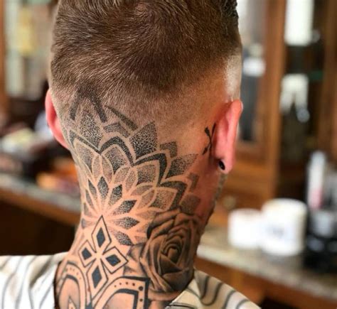 Mandala Back Of Neck Tattoo Men