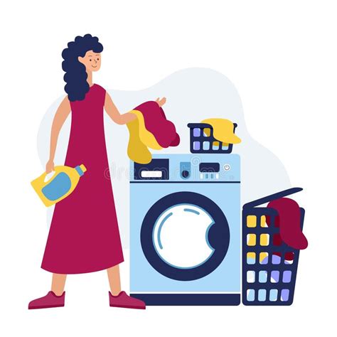 Woman Laundry In The Room Stock Vector Illustration Of Household