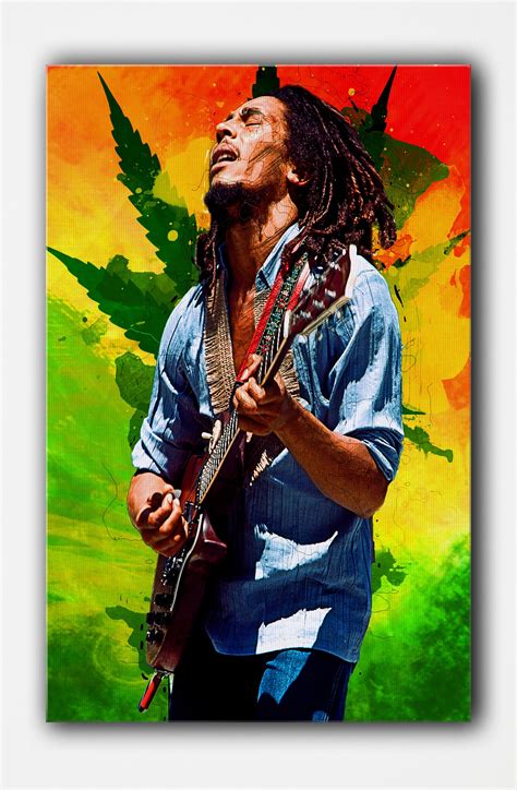 Bob Marley Avec Sa Guitare Rasta Art Canvas Poster T Wall Etsy