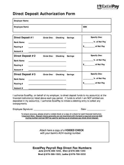 ExcelPay Direct Deposit Authorization Form Fill And Sign Printable Template Online US Legal