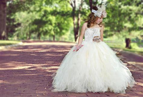 Burlap And Lace Wedding Flower Girl Dress Custom Champagne