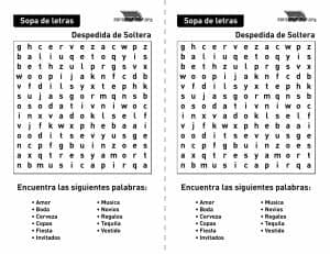 ¡vas a aprenderlo todo sobre la pastelería y la cocina gourmet! Sopa de letras para despedida de soltera para imprimir