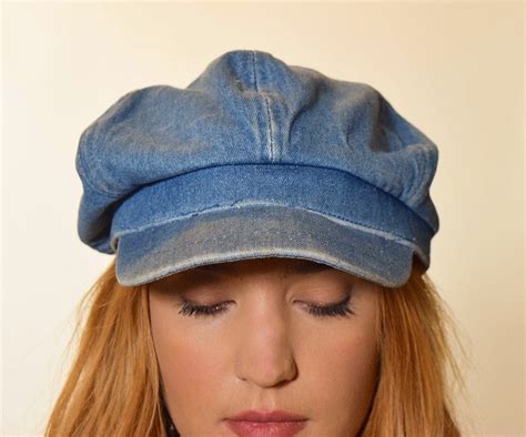 1970s Authentic Vintage Denim Retro Hippie Newsboy Slouch Womens Cap Hat