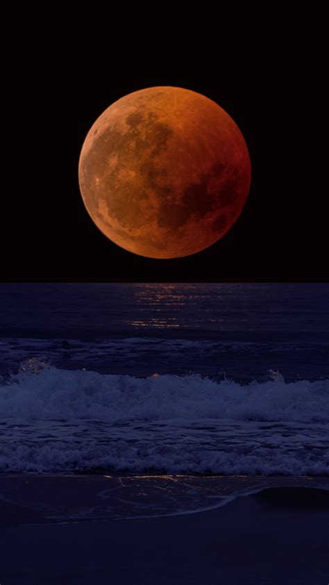 Full Moon Eclipse Sea Wallpaper 1080x1920