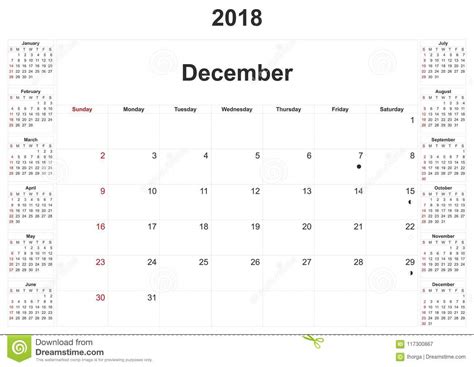 Calendario Mensual 2018 Con El Fondo Blanco Stock De Ilustración