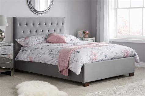 Cologne Grey Fabric Bed Frame With High Padded Headboard