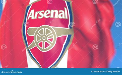 Waving Flag With Arsenal Football Team Logo Close Up Editorial 3d