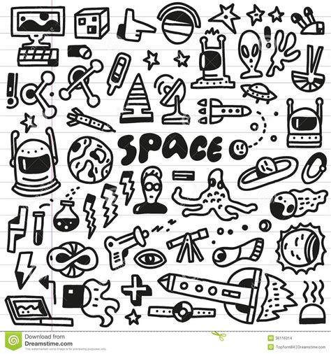Space Doodles Set Stock Vector Illustration Of Moon 36116314