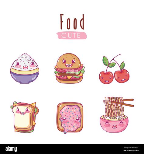 Cute Food Kawaii Cartoons Vector Illustration Graphic Design Stock