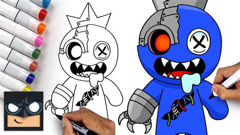 Rainbow Friends 🌈 How To Draw Cyborg Blue Draw And Color Youtube
