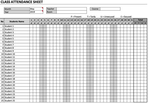 Attendance Sheet Template Excel For Students Honwar