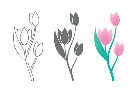 Vector Line Art Set Of Tulips Spring Flowers Tulip Flower Tulip