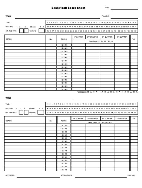 Basketball Score Sheet Free Printable Printable World Holiday