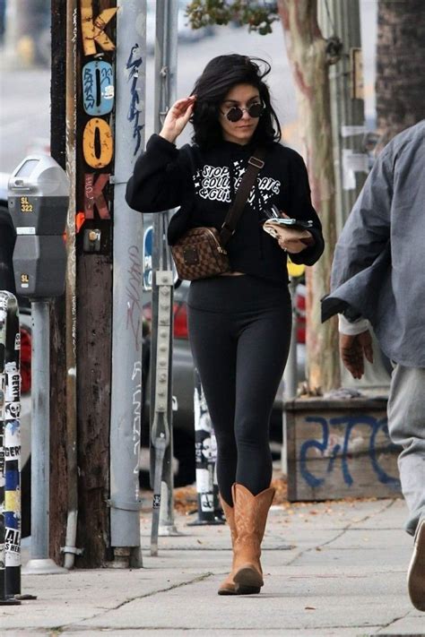 Vanessa Hudgens Black Tights Black Skinnies Los Angeles Shopping Autumn Street Style Vanessa