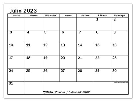 Calendario Julio De 2023 Para Imprimir “51ld” Michel Zbinden Ar