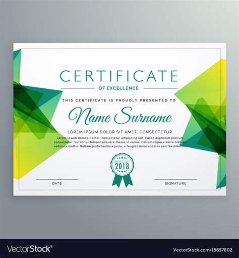 Modern Certificate Template With Green Abstract Vector Image