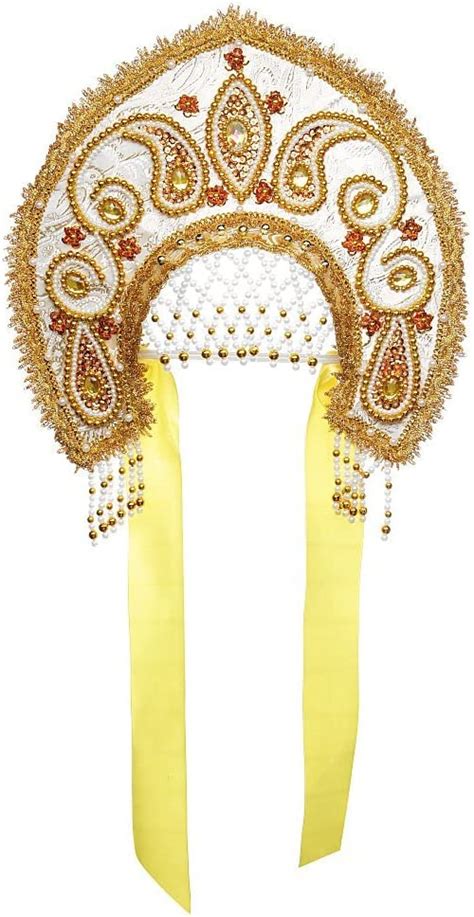 Russian Traditional Folk Costume Headdress Kokoshnik Tatyana Gold Color