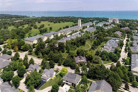 Aerial View Of The Town Of Ft Sheridan Illinois With Condos And Homes