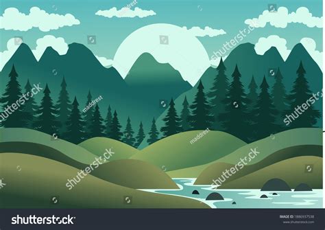 Mountain Lake Forest Trees Landscape Illustration Stock Vector Royalty