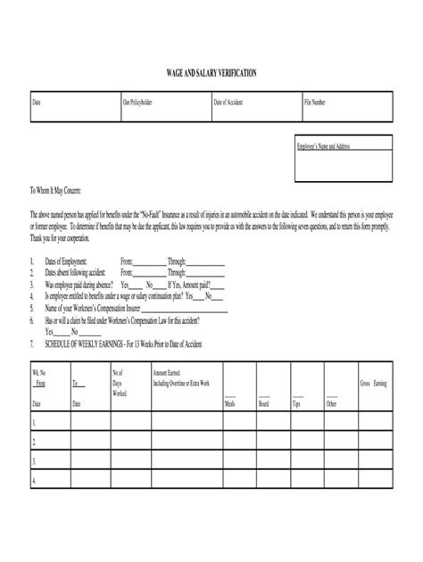 Free Printable Wage Verification Forms