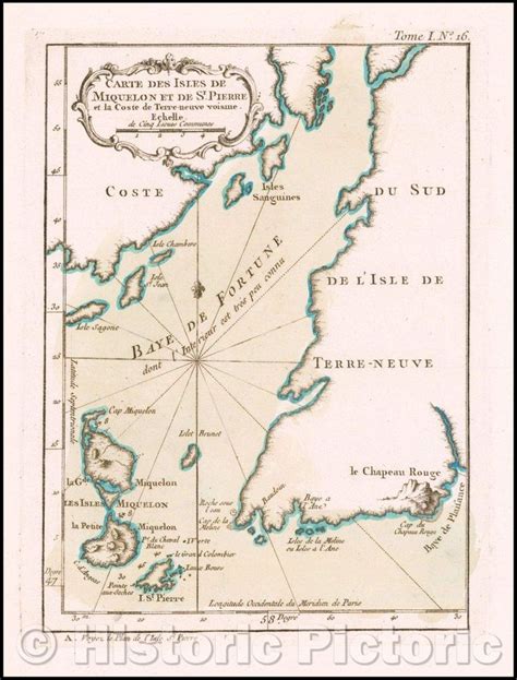 Historic Map Carte Des Isles Miquelon Et St Pierre Et La Cost De
