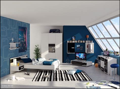 Are you trying to decorate bedroom for your teenage boys? Blue Based Teenage Boy Bedroom Meets White Furniture | Boy ...