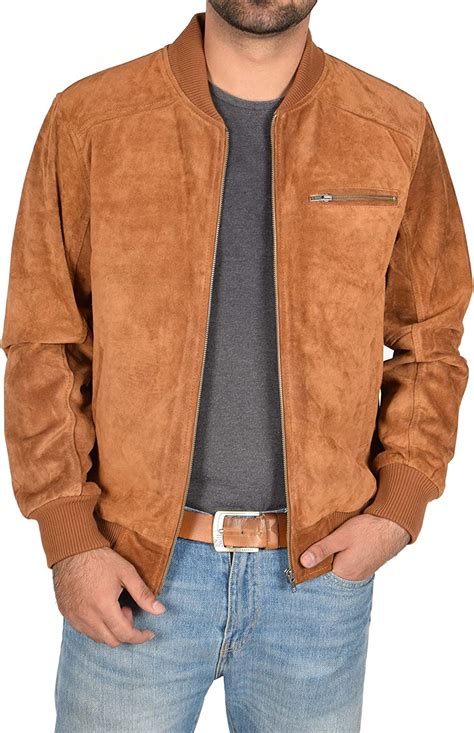 A1 Fashion Goods Mens Real Tan Suede Bomber Jacket Leather Sports